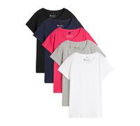 T-Shirt BONPRIX "Rundhals-Shirt, Kurzarm (5er Pack)", Damen, Gr. 40/42 (M), hibiskuspink, hellgrau meliert, weiß, dunkelblau, schwarz, Jersey, Obermaterial: 90% Baumwolle, 10% Viskose, unifarben, Basi