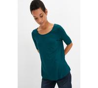 T-Shirt BONPRIX "Rundhalsshirt aus softer Viskose", Damen, Gr. 36/38 (S), grün (tiefgrün), Obermaterial: 95% Viskose, 5% Elasthan, bequem, Shirts T-Shirt, Rundhalsshirt aus softer Viskose (87421029-36