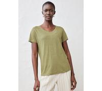 T-Shirt BONPRIX "Shirt aus reinem Leinen", Damen, Gr. 36/38 (S), grün (oliv), Web, Obermaterial: 100% Leinen, unifarben, figurumspielend normal, V-Ausschnitt, gerader Abschluss, Shirts T-Shirt, figuru