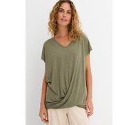 T-Shirt BONPRIX "Shirt aus Viskose-Mix", Damen, Gr. 36/38 (S), grün (schlammgrün meliert), Jersey, Obermaterial: 50% Polyester, 50% Viskose, bequem hüftlang, V-Ausschnitt, Shirts T-Shirt, bequeme Pass