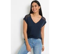 T-Shirt BONPRIX "Shirt aus Viskose-Mix", Damen, Gr. 40/42 (M), blau (dunkelblau), Obermaterial: 95% Viskose, 5% Elasthan. Spitze: 95% Polyamid, 5% Elasthan, loose fit, Shirts T-Shirt, Shirt aus Viskos