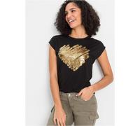 T-Shirt BONPRIX "Shirt aus Viskose-Mix", Damen, Gr. 40/42 (M), schwarz, Obermaterial: 60% Polyester, 40% Viskose, lässig geschnitten, Shirts T-Shirt, lässig geschnittene Passform, Kurzarm-Design (6118