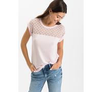 T-Shirt BONPRIX "Shirt aus Viskose-Mix", Damen, Gr. 44/46 (L), rosa (zartrosa), Obermaterial: 95% Viskose, 5% Elasthan. Spitze: 80% Baumwolle, 20% Polyamid, gerade, Shirts T-Shirt, gerade Passform, Ku