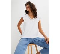 T-Shirt BONPRIX "Shirt aus Viskose-Mix", Damen, Gr. 44/46 (L), weiß, Obermaterial: 95% Viskose, 5% Elasthan, bequem, Shirts T-Shirt, bequeme Passform, Kurzarm-Design, für vielseitige Anlässe (36540018
