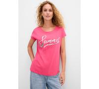 T-Shirt BONPRIX "Shirt mit Pailletten", Damen, Gr. 44/46 (L), rosa (pinklady, silber bedruckt), Obermaterial: 100% Baumwolle, loose fit, Shirts T-Shirt, lockere Passform, Kurzarm, aus Baumwolle (45748