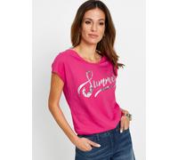 T-Shirt BONPRIX "Shirt mit Pailletten", Damen, Gr. 52/54 (XXL), rosa (pinklady, silber bedruckt), Obermaterial: 100% Baumwolle, loose fit, Shirts T-Shirt, lockere Passform, Kurzarm, aus Baumwolle (457