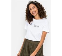 T-Shirt BONPRIX "T-Shirt aus reiner Baumwolle", Damen, Gr. 40/42 (M), weiß, Jersey, Obermaterial: 100% Baumwolle, unifarben, bequem hüftlang, Rundhals, Shirts T-Shirt, bequeme Passform, Kurzarm, mit R
