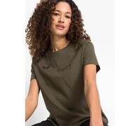 T-Shirt BONPRIX "T-Shirt aus reiner Baumwolle", Damen, Gr. 44/46 (L), grün (dunkeloliv), Jersey, Obermaterial: 100% Baumwolle, unifarben, bequem hüftlang, Rundhals, Shirts T-Shirt, bequeme Passform, K