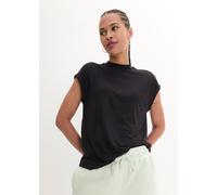 T-Shirt BONPRIX "T-Shirt aus softer Viskose", Damen, Gr. 40/42 (M), schwarz, Jersey, Obermaterial: 95% Viskose, 5% Elasthan, unifarben, lässig geschnitten hüftbedeckend, hoch geschlossener Ausschnitt,