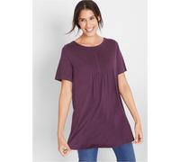 T-Shirt BONPRIX "T-Shirt in A-Linien-Form, kurzarm", Damen, Gr. 44/46 (L), lila (holunderbeere), Jersey, Obermaterial: 50% Baumwolle, 50% Viskose, unifarben, A-Linie ca. Mitte Oberschenkel, Rundhals,