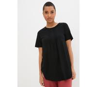 T-Shirt BONPRIX "T-Shirt in A-Linien-Form, kurzarm", Damen, Gr. 44/46 (L), schwarz, Jersey, Obermaterial: 50% Baumwolle, 50% Viskose, unifarben, A-Linie ca. Mitte Oberschenkel, Rundhals, Shirts T-Shir
