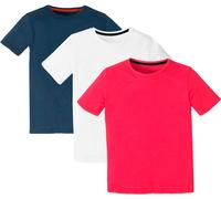 T-Shirt BONPRIX "T-Shirt mit Baumwolle (3er Pack)", Jungen, Gr. 164/170, weiß (weiß, dunkelblau, rot), Obermaterial: 100% Baumwolle, regular fit, Shirts T-Shirt, regular fit Passform, Kurzarm-Design,