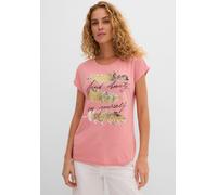 T-Shirt BONPRIX "T-Shirt mit Glitzerdruck", Damen, Gr. 44/46 (L), rosa (rauchrose bedruckt), Obermaterial: 65% Polyester, 35% Viskose, schmal, Shirts T-Shirt, schmale Passform, Kurzarm, mit Glitzerdru