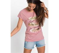 T-Shirt BONPRIX "T-Shirt mit Glitzerdruck", Damen, Gr. 48/50 (XL), rosa (rauchrose bedruckt), Obermaterial: 65% Polyester, 35% Viskose, schmal, Shirts T-Shirt, schmale Passform, Kurzarm, mit Glitzerdr