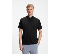 T-Shirt BOSS GREEN "Tee Collar Relaxed Fit", Herren, Gr. M, schwarz (schwarz001), Single Jersey, Obermaterial: 95% Baumwolle, 5% Elasthan, unifarben, relaxed fit hüftbedeckend, hoch geschlossener Auss