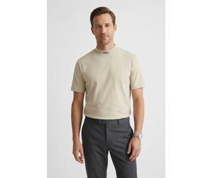 T-Shirt BOSS GREEN "Tee Collar Relaxed Fit", Herren, Gr. XXL, beige (light beige272), Single Jersey, Obermaterial: 95% Baumwolle, 5% Elasthan, unifarben, relaxed fit hüftbedeckend, hoch geschlossener