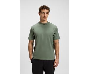 T-Shirt BOSS GREEN "Tee Collar Zone", Herren, Gr. L, open grün358, Single Jersey, Obermaterial: 95% Baumwolle, 5% Elasthan, unifarben, relaxed fit normal, Rundhals, Shirts T-Shirt, mit Logo am Ausschn