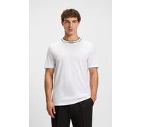 T-Shirt BOSS GREEN "Tee", Herren, Gr. 3XL, weiß (weiß100), Single Jersey, Obermaterial: 100% Baumwolle, unifarben, regular fit hüftlang, Rundhals, Shirts T-Shirt, 100% Cotton, mit Streifendetail am Au
