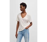 T-Shirt BOSS ORANGE "Ela Premium Damenmode", Damen, Gr. L, open weiß 118, Single Jersey, Obermaterial: 100% Leinen, unifarben, normal, V-Ausschnitt, Shirts T-Shirt, aus Leinen, V-Ausschnitt (10701730-