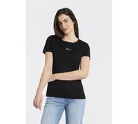 T-Shirt BOSS ORANGE "Elove Embro Premium Damenmode", Damen, Gr. L (40), schwarz 001, Single Jersey, Obermaterial: 100% Baumwolle, unifarben, schmal normal, Rundhals, Shirts T-Shirt, mit Rundhals, Slim