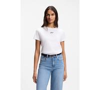 T-Shirt BOSS ORANGE "Elove Embro Premium Damenmode", Damen, Gr. L (40), weiß 100, Single Jersey, Obermaterial: 100% Baumwolle, unifarben, schmal normal, Rundhals, Shirts T-Shirt, mit Rundhals, Slim Fi