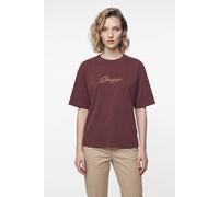 T-Shirt BOSS ORANGE "Eregular Premium Damenmode", Damen, Gr. M, braun (medium rot 614), Single Jersey, Obermaterial: 100% Baumwolle, unifarben, relaxed fit hüftbedeckend, Rundhals, abgesteppte Kante,
