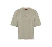 T-Shirt BOSS ORANGE "Eregular Premium Damenmode", Damen, Gr. XL, beige (open grün 366), Single Jersey, Obermaterial: 100% Baumwolle, bedruckt, relaxed fit hüftbedeckend, Rundhals, abgesteppte Kante, S
