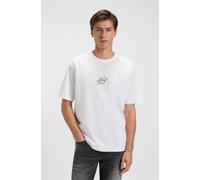 T-Shirt BOSS ORANGE "Te voyage", Herren, Gr. L, weiß (weiß100), Single Jersey, Obermaterial: 100% Baumwolle, unifarben, casual, regular fit hüftlang, Rundhals, Kurzarm, Shirts, mit coolem Logo-Druck (