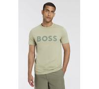 T-Shirt BOSS ORANGE "Thinking", Jungen, Gr. M, grün (open grün370), Jersey, Obermaterial: 100% Baumwolle, regular fit normal, Rundhals, eingesetzt abgesteppte Kante, Shirts T-Shirt, mit Logodruck (860