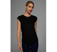 T-Shirt BOYSEN'S, Damen, Gr. 40, schwarz, Jersey, Obermaterial: 50% Baumwolle, 50% Polyester, clean, unifarben, Basic, figurumspielend, Rundhals, mit Aufschlag, Shirts T-Shirt, Kurzarm, unifarben, Run