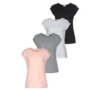T-Shirt BOYSEN'S, Damen, Gr. 42, bunt (grau, rose, weiß, schwarz), Jersey, Obermaterial: 50% Baumwolle, 50% Polyester, unifarben, clean, Basic, figurumspielend, Rundhals, Kurzarm angeschnitten Umschla