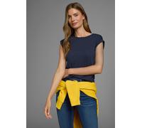 T-Shirt BOYSEN'S, Damen, Gr. 46 (L), blau (marine), Jersey, Obermaterial: 50% Baumwolle, 50% Polyester, clean, unifarben, Basic, figurumspielend, Rundhals, mit Aufschlag, Shirts T-Shirt, Kurzarm, unif