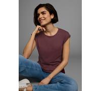 T-Shirt BOYSEN'S, Damen, Gr. 48, rot (bordeaux), Jersey, Obermaterial: 50% Baumwolle, 50% Polyester, clean, unifarben, Basic, figurumspielend, Rundhals, mit Aufschlag, Shirts T-Shirt, Kurzarm, unifarb