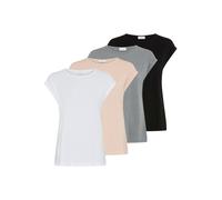 T-Shirt BOYSEN'S, Damen, Gr. 36, bunt (grau, rose, weiß, schwarz), Jersey, Obermaterial: 50% Baumwolle, 50% Polyester, clean, unifarben, Basic, figurumspielend, Rundhals, angeschnitten Umschlagsaum, S