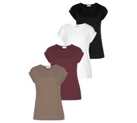 T-Shirt BOYSEN'S, Damen, Gr. 42, bunt (taupe, bordeaux, weiß, schwarz), Jersey, Obermaterial: 50% Baumwolle, 50% Polyester, clean, unifarben, Basic, figurumspielend, Rundhals, angeschnitten Umschlagsa