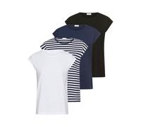 T-Shirt BOYSEN'S "im Basic-Stil, weicher Baumwoll-Jersey, viele Farben und Größen", Damen, Gr. 46, blau (marine, gestreift), Jersey, Obermaterial: 50% Baumwolle, 50% Polyester, clean, gestreift, unifa