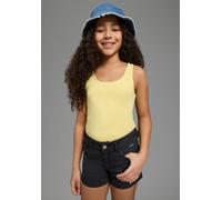 T-Shirt BRUNO BANANI "2er Pack Tank Tops, modische Basics für Mädchen", Mädchen, Gr. 128/134, gelb, weiß, Single Jersey, Obermaterial: 95% Baumwolle, 5% Elasthan, unifarben, Basic, Rundhals, Shirts T-
