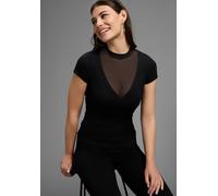 T-Shirt BRUNO BANANI, Damen, Gr. 32/34, schwarz, Jersey, Obermaterial: 95% Viskose, 5% Elasthan. Einsatz: 95% Polyester, 5% Elasthan, Mesh, leicht transparent, unifarben, figurbetont hüftbedeckend, ho