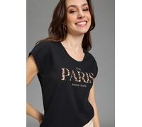 T-Shirt BRUNO BANANI, Damen, Gr. 32/34, schwarz, Single Jersey, Obermaterial: 95% Baumwolle, 5% Elasthan, bedruckt, Basic hüftlang, Rundhals, angeschnitten, Shirts T-Shirt, Basic-Passform und Leoparde