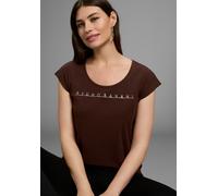 T-Shirt BRUNO BANANI, Damen, Gr. 40/42, braun, Single Jersey, Obermaterial: 95% Baumwolle, 5% Elasthan, bedruckt, unifarben, figurumspielend hüftbedeckend, Rundhals, Shirts T-Shirt, mit Foil Print - N