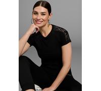 T-Shirt BRUNO BANANI, Damen, Gr. 40/42, schwarz, Jersey, Obermaterial: 95% Viskose, 5% Elasthan, unifarben, figurbetont hüftbedeckend, Rundhals, Raglanärmel, Shirts T-Shirt, mit Spitzen-Einsatz im Rag