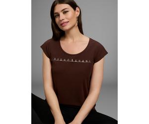T-Shirt BRUNO BANANI, Damen, Gr. 48/50, braun, Single Jersey, Obermaterial: 95% Baumwolle, 5% Elasthan, bedruckt, unifarben, figurumspielend hüftbedeckend, Rundhals, Shirts T-Shirt, mit Foil Print (13