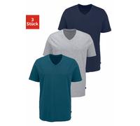 T-Shirt BRUNO BANANI, Damen, Gr. M, bunt (petrol, navy, grau, meliert), Jersey, Obermaterial: 95% Baumwolle, 5% Elasthan, unifarben, Basic, bequem hüftbedeckend, V-Ausschnitt, abgesteppte Kante, Shirt