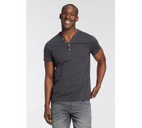 T-Shirt BRUNO BANANI, Herren, Gr. S (44/46), grau (anthrazit), Single Jersey, Obermaterial: 100% Baumwolle, unifarben, schmal, gerader Abschluss, Shirts T-Shirt, Mit geknöpften V-Ausschnitt (99082845-