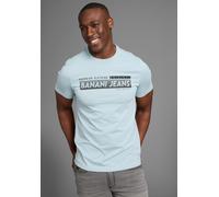T-Shirt BRUNO BANANI, Herren, Gr. XL (56/58), blau (blau grau), Single Jersey, Obermaterial: 100% Baumwolle, bedruckt, slim fit, Rundhals, Shirts T-Shirt, T-Shirt in schmaler Passform (24519912-XL) bl