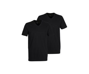 T-Shirt BUGATTI "Bari", Herren, Gr. 56, schwarz (schwarz, dunkel, uni), Interlock, Obermaterial: 100% Baumwolle, unifarben, Basic, Basic hüftlang, V-Ausschnitt, Shirts Multipacks Unterhemd, V-Ausschni