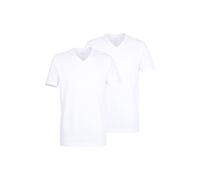 T-Shirt BUGATTI "Bari", Herren, Gr. 56, weiß (weiß, hell, uni), Interlock, Obermaterial: 100% Baumwolle, unifarben, Basic, Basic hüftlang, V-Ausschnitt, Shirts Multipacks Unterhemd, V-Ausschnitt, Kurz