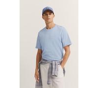 T-Shirt BUGATTI, Herren, Gr. XXL, blau (330, blaugrau), 100% Baumwolle, unifarben, normal, Rundhals, gerader Abschluss, Shirts T-Shirt, mit Print (76299837-XXL) 330, blaugrau