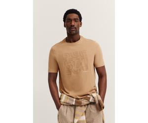 T-Shirt BUGATTI "Modern Fit", Jungen, Gr. XL, 40, beige, 100% Baumwolle, bedruckt, normal, Rundhals, gerader Abschluss, Shirts T-Shirt, mit Logo-Print und Rundhals aus Baumwolle (61967503-XL) 40, beig