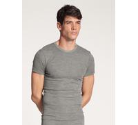 T-Shirt CALIDA "Wool & Silk", Herren, Gr. L (52/54), grau (platin melé), Feinripp, Obermaterial: 80% Schurwolle, 20% Seide, bequem hüftbedeckend, Rundhals, Shirts Unterhemd, einzigartige Melé-Optik, w
